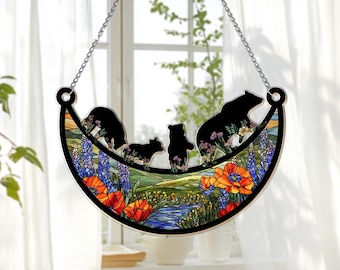 Custom Bear Family Suncatcher, Personalized Window Hanging