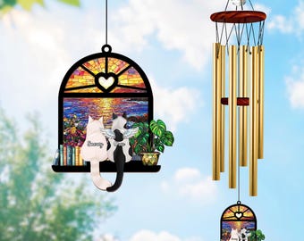 Personalized Cat Memorial Wind Chime: Sympathy Gift for Cat Loss