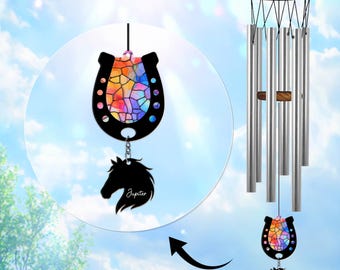 Personalized Pet Memorial Wind Chime  Custom Horse Shoes Window Hanging Horse Memorial, In Loving Memory