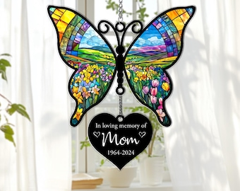 Acchiappasole commemorativo a forma di farfalla personalizzato, da appendere alla finestra, in amorevole ricordo, regalo di condoglianze.
