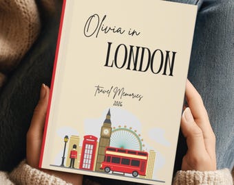 Spersonalizowany dziennik podróży do Londynu, spersonalizowany notatnik do Londynu, pamiętnik z podróży do Anglii, dziennik podróży do Big Bena, prezent na wakacje w Londynie
