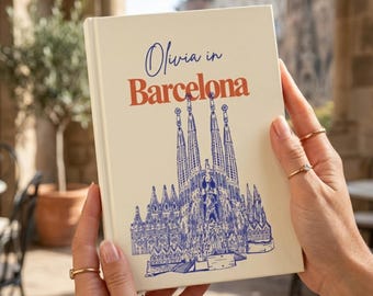 Spersonalizowany dziennik podróży do Barcelony | Notatnik z imieniem i nazwiskiem | Dziennik podróży do Sagrada Familia | Książka pamiątkowa z podróży do Hiszpanii | Prezent dla niej