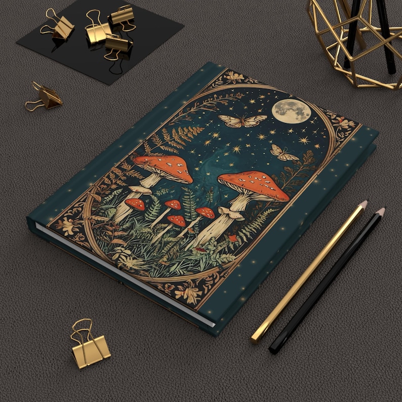 Magical Mushroom Journal – Witchy Notebook with Moon & Moths | Fantasy Cottagecore Forest Diary image 8