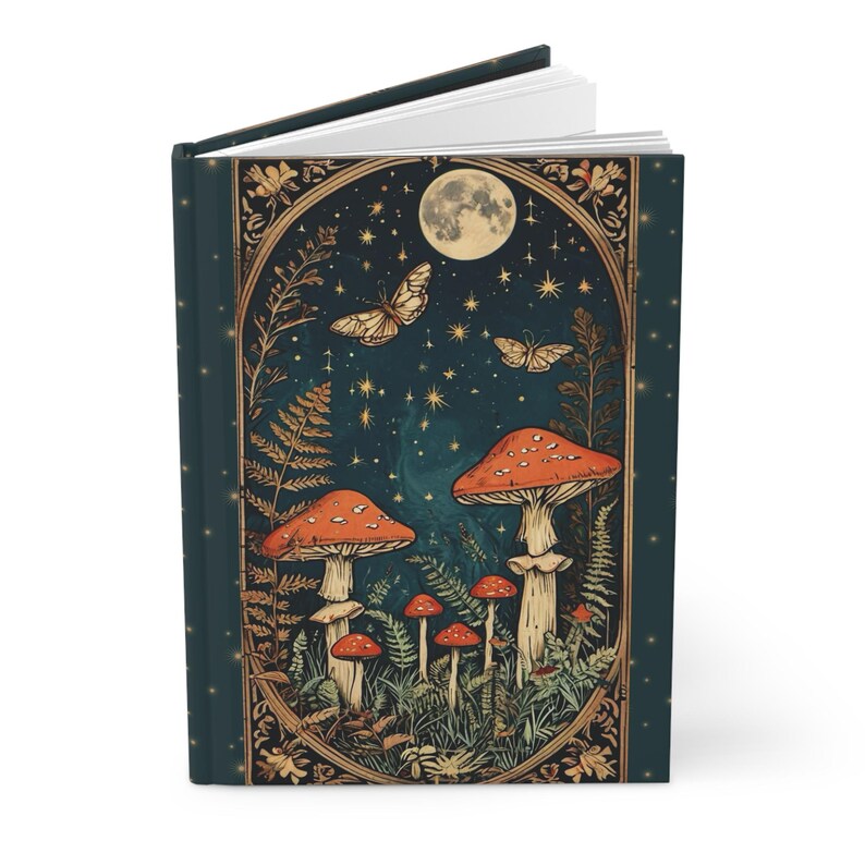 Magical Mushroom Journal – Witchy Notebook with Moon & Moths | Fantasy Cottagecore Forest Diary image 6