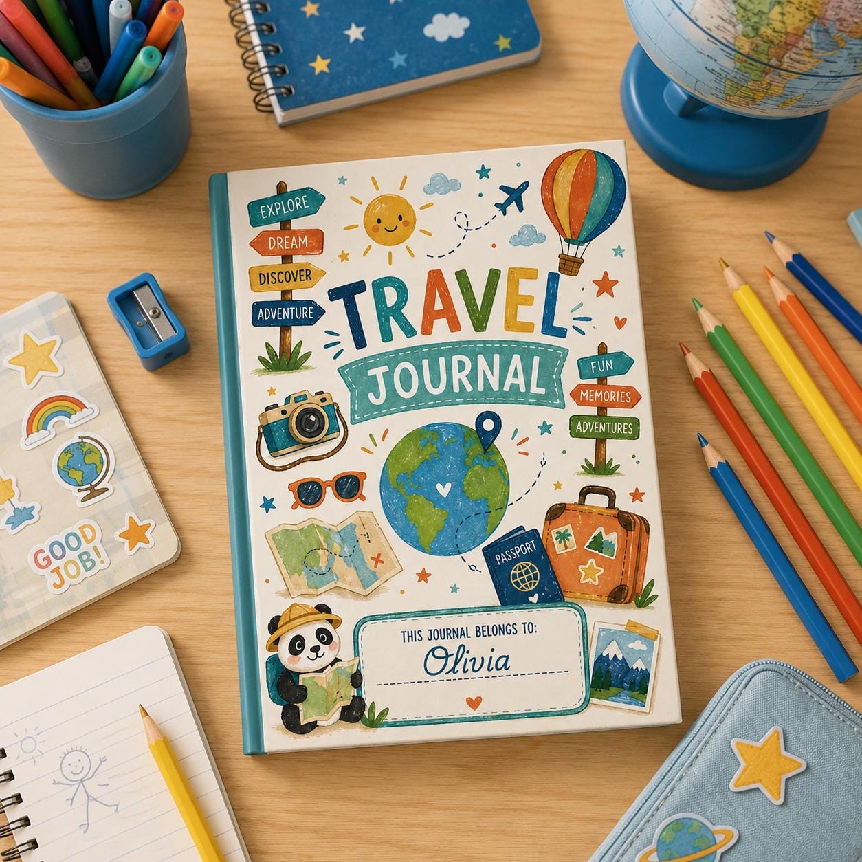 Personalized Kids Travel Journal, Custom Name Children Notebook, Kids Vacation Diary, Travel Gift for Kids, Boys Girls Adventure Book