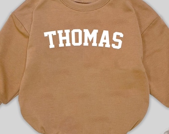 Custom Name Baby Romper, Varsity Lettering, Personalized Newborn Bodysuit, Baby Shower Gift, Neutral Baby Outfit