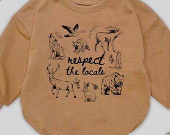 Respect The Locals Romper, Wildlife Baby Romper, Woodland Animals Bodysuit, Outdoor Nature Outfit, Granola Girl Romper, Wild Animals Gift