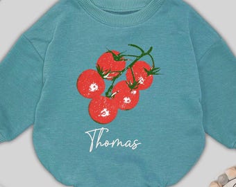Tomato Print Romper Cottagecore Outfit, Vintage Inspired Botanical Overalls, Farmers Market Veggie Playsuit, Retro 90s Aesthetic
