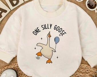 Cute Silly Goose Romper, Funny One Birthday Romper, First Birthday Baby Bodysuit, 1st Birthday Baby Outfit, Newborn Birthday Gift