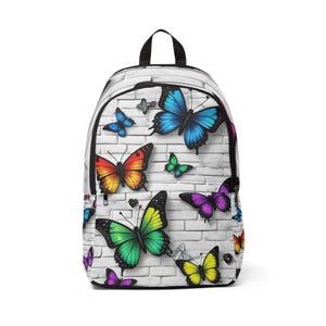 Colorful Butterfly Pattern Fabric Backpack, Stylish School Bag, Gift for Nature Lovers, Trendy Everyday Use Bag, Eco-Friendly Back to School