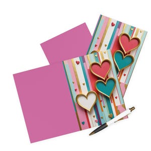 Biglietti d'auguri a forma di cuore colorato - Confezione da 5, biglietti di San Valentino, biglietti d'amore, biglietti di compleanno, cancelleria fatta a mano, regali unici