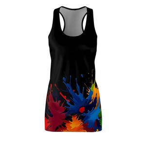 Vibrant Splash Print Racerback Dress, Colorful Summer Dress, Casual Party Outfit, Festival Wear, Unique Gift Idea