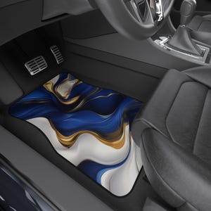 Elegant Swirls Car Mats Set, Custom Car Interior Accessories, Luxury Auto Mats, Gift for Car Enthusiasts, Blue Gold Floor Mats