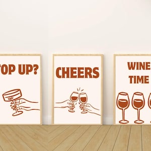 Plakat cyfrowy do drinków x5 - Koktajl, na zdrowie, wino - ilustracja, humor, typografia, portret, zabawna sztuka baru, różne rozmiary