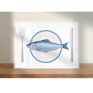 Fun Dining Fish Illustration Digital Print - Kitchen & dining Wall Art - Instant Download, various sizes available