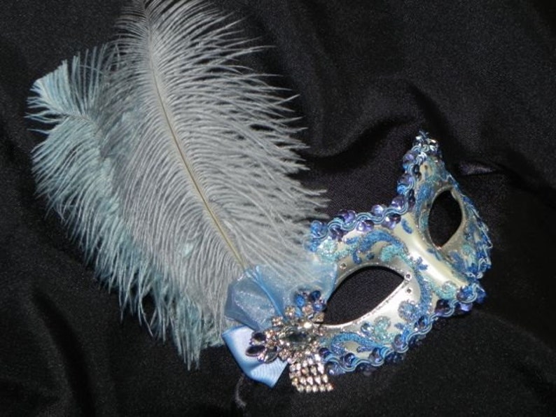 Elizabeth Blue Silver Decorated Masquerade Mask For Women Dress Up