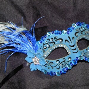 Leather Masquerade Mask in Shades of Blue and Silver