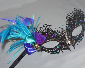 Black Metal Mask with Accents in Purple and Teal