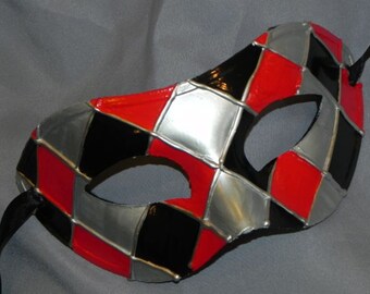 Black, Red and Silver Harlequin Mask