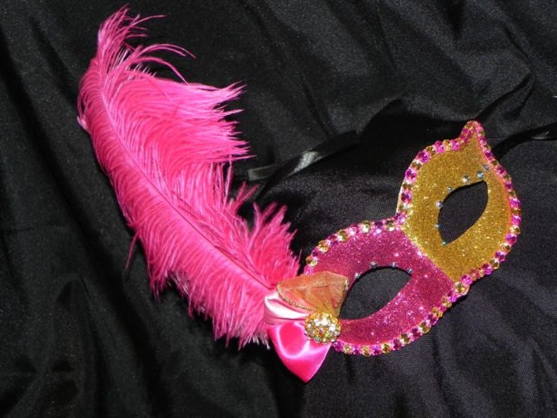 Masquerade Mask in Shades of Hot Pink and Gold image 4
