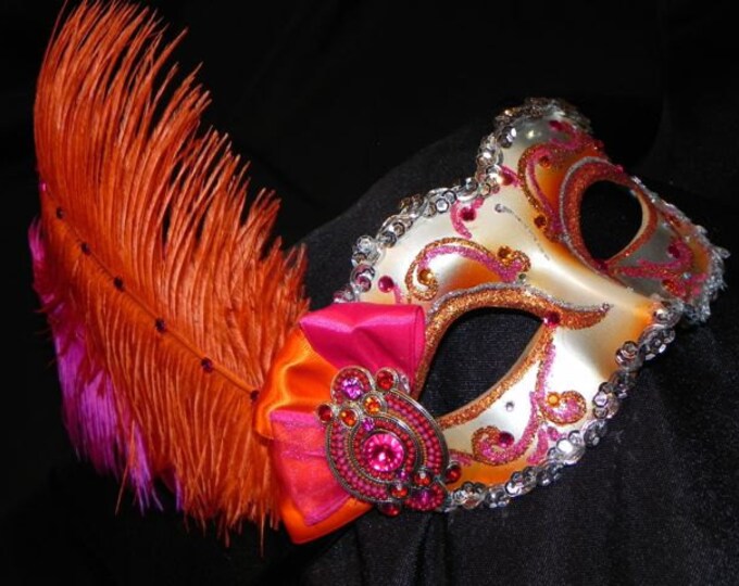 Masquerade Mask in Orange Hot Pink and Silver Etsy