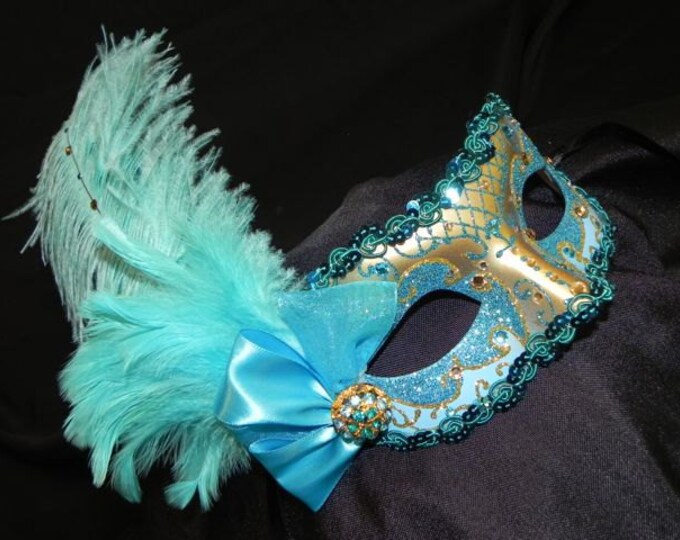 Masquerade Mask in Shades of Turquoise Aqua and Gold | Etsy