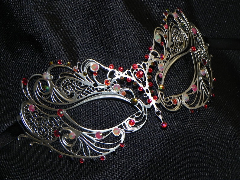 Red Black and Peach Metallic Masquerade Mask Red Black and Peach Mask