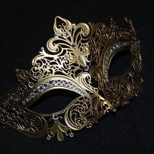 Rhinestone Metallic Masquerade Mask - Gold Metal Mask