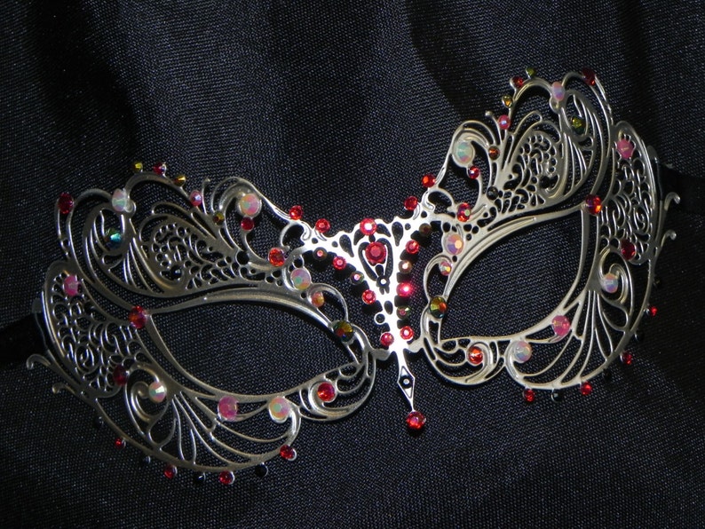 Red Black and Peach Metallic Masquerade Mask Red Black and Peach Mask