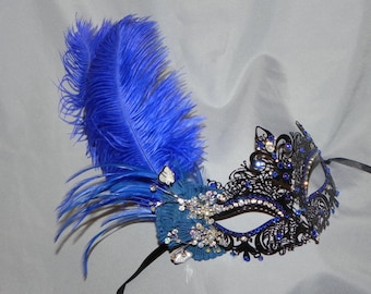 Black and Royal Blue Metallic Masquerade Mask - Made to Order