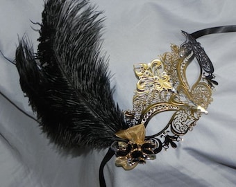 Metallic Masquerade Mask in Black and Gold - Made to Order