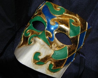 Bauta Mask Accented in Blue, Green and Gold