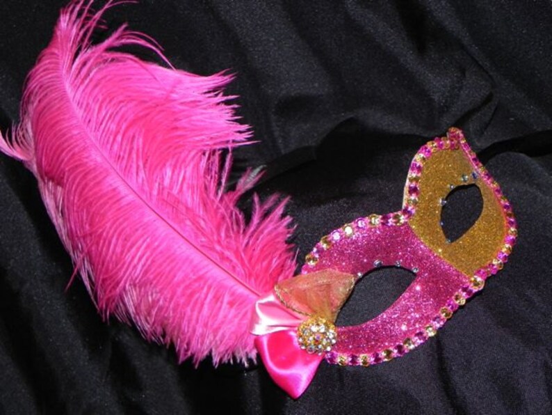 Masquerade Mask in Shades of Hot Pink and Gold image 1