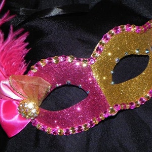 Masquerade Mask in Shades of Hot Pink and Gold image 3