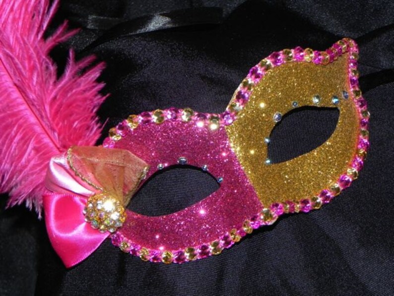 Masquerade Mask in Shades of Hot Pink and Gold image 3