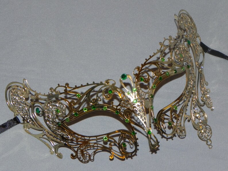 Green and Gold Metallic Filigree Masquerade Mask | Etsy