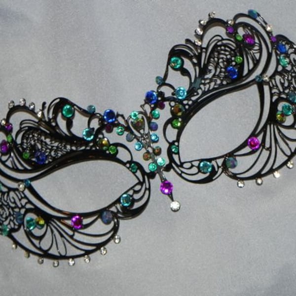 Masquerade Mask - Metal Mask in Turquoise, Blue and Purple - Peacock Colors