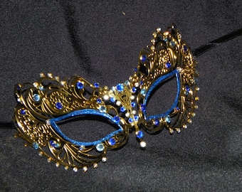 Masquerade Mask - Metal Mask with Blue Accents