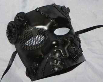 Black Bauta Mask with Steampunk Detailing - Steampunk Mask