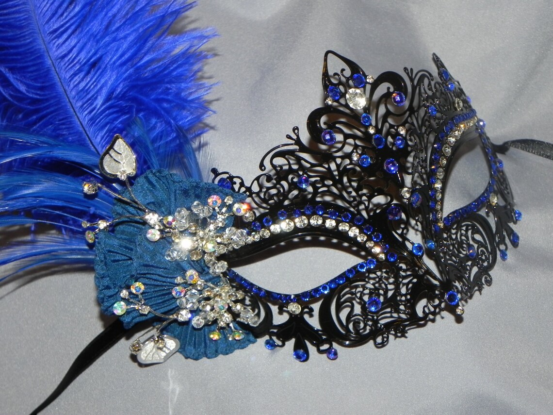 Black and Royal Blue Metallic Masquerade Mask Made to Order Etsy