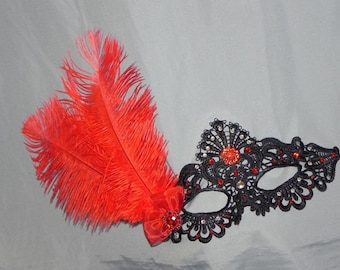 Red and Black Lace Mask