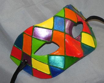 Masquerade Mask with Multi Color Harlequin Design