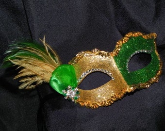Green and Gold Glitter Masquerade Mask