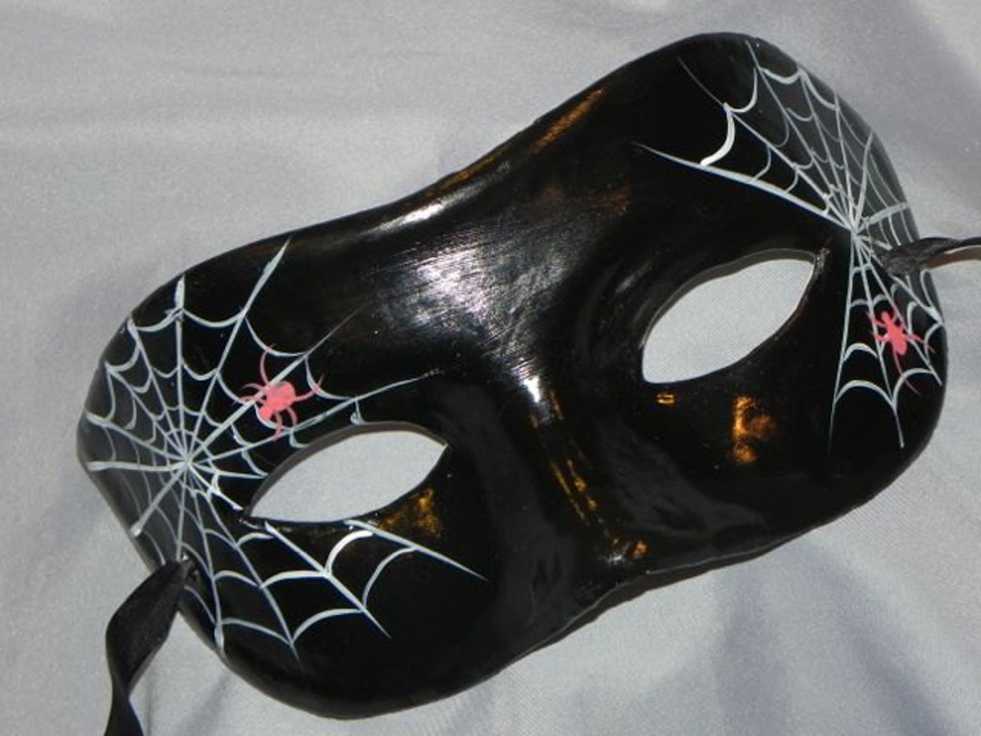 Spider Web Masquerade Mask With Black, Red and Silver Accents Halloween