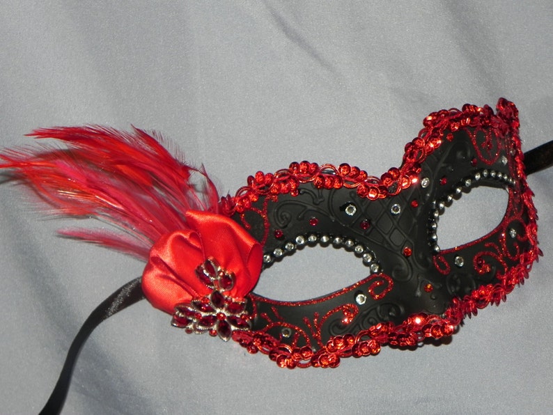 Masquerade Mask in Red and Black with Silver Accents Etsy
