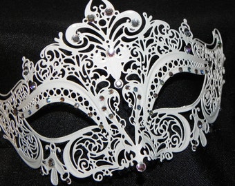 White or Silver or Gold (Your Choice) and Rhinestone Metallic Masquerade Mask