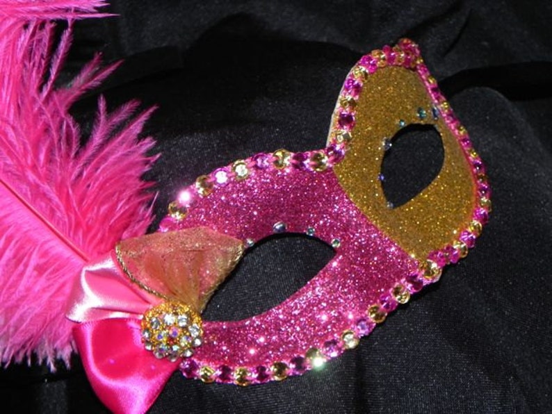 Masquerade Mask in Shades of Hot Pink and Gold image 2