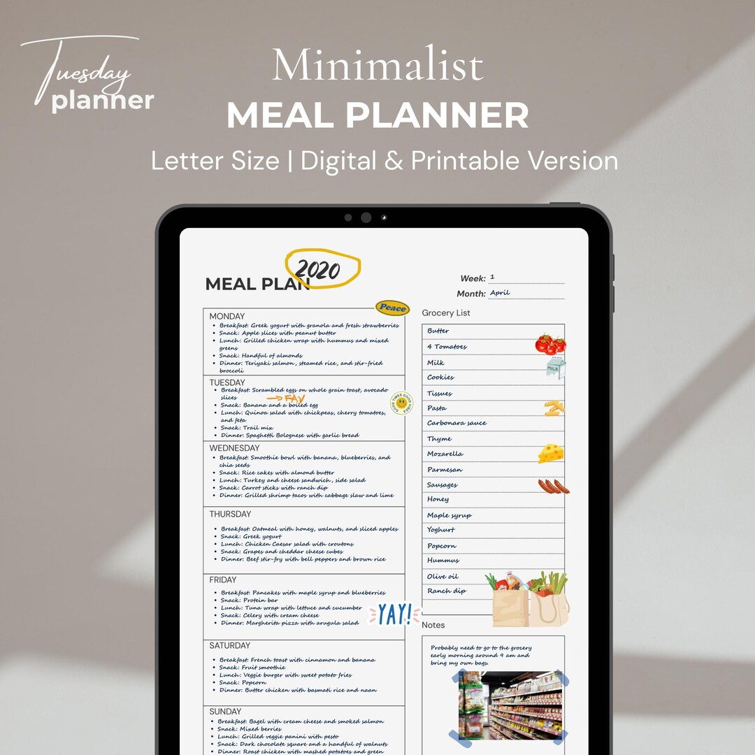 Digital Meal Planner, Undated Meal Planner, Planner Template Grocery ...