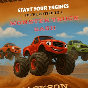 Blaze Monster Truck Birthday Invitation | Fast Car Canva Template | Boys Stunt Party Printable Download | Fun Engine Theme