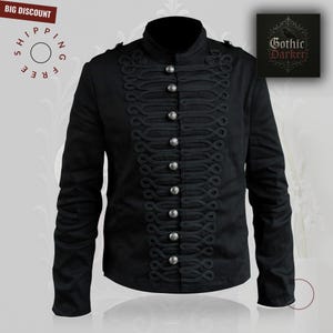 Men’s Gothic Military Parade Jacket – Black Steampunk Napoleon Tunic Jacket